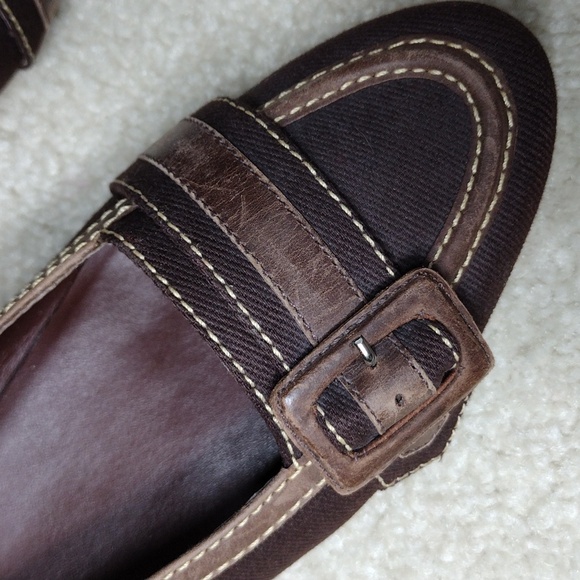 Talbots women's brown cotton flats with leather buckle and trim. NWOT. Size 7 - Picture 2 of 13